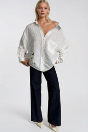 Striped Oversized White Modal Shirt