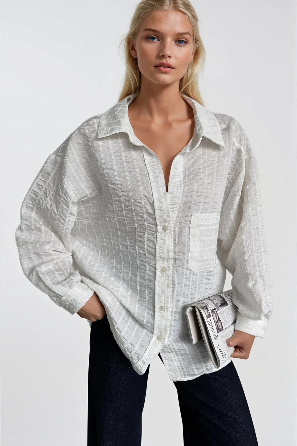 Striped Oversize White Modal Shirt
