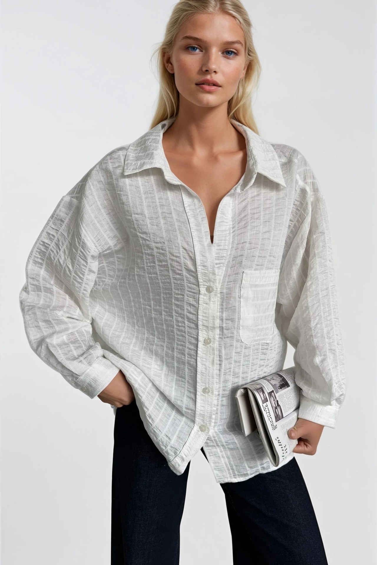 Striped Oversize White Modal Shirt