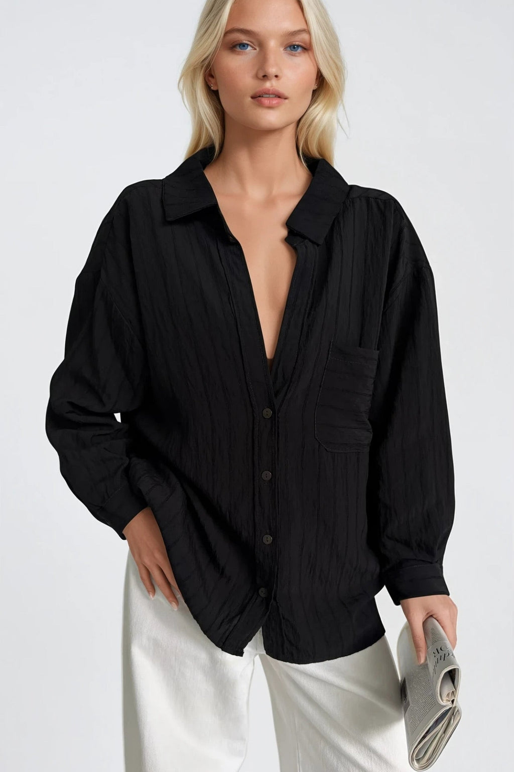 Striped Oversize Black Modal Shirt