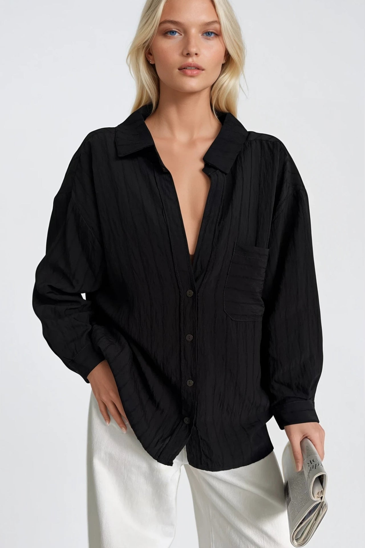 Striped Oversize Black Modal Shirt