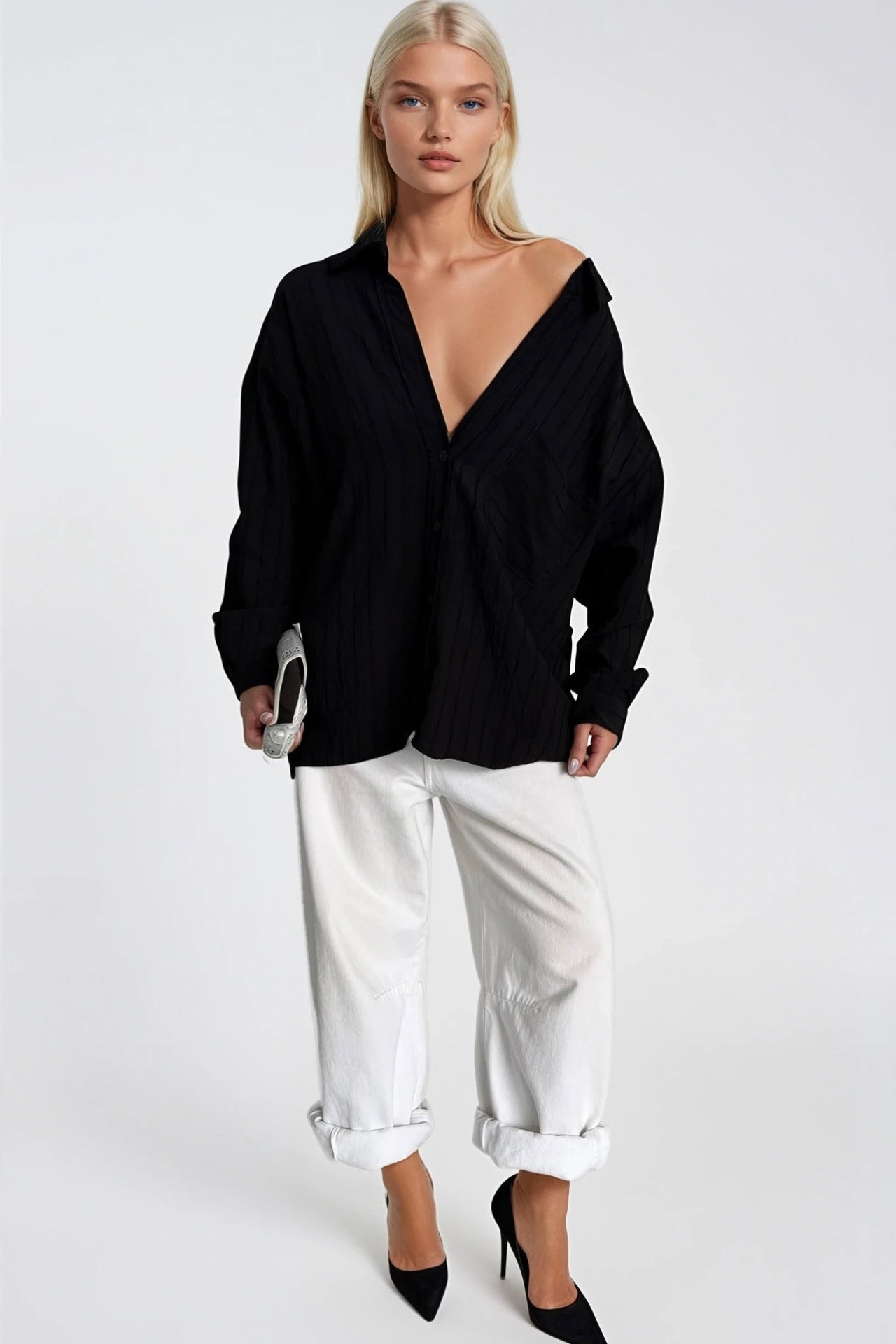 Striped Oversize Black Modal Shirt