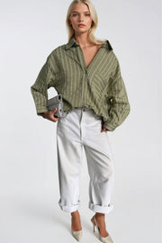 Striped Oversized Khaki Modal Shirt