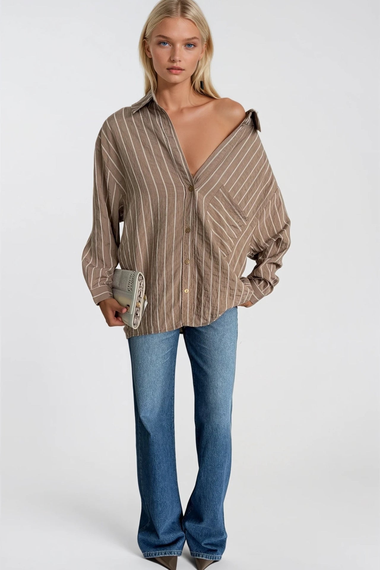 Striped Oversize Mink Modal Shirt