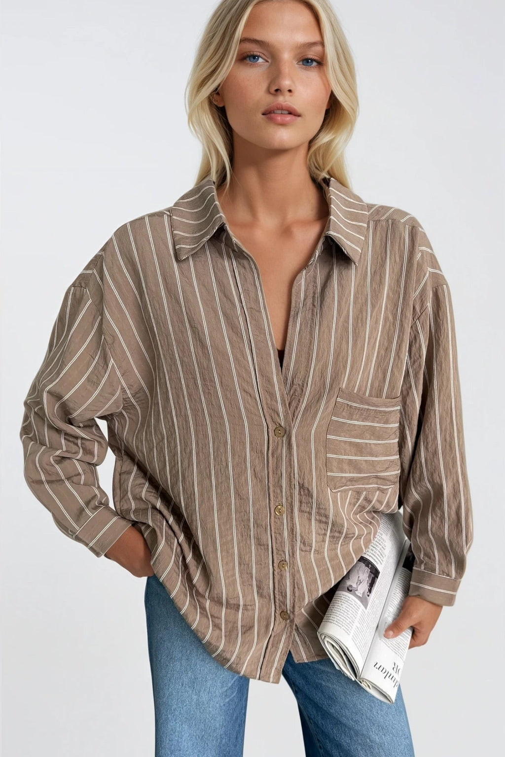 Striped Oversize Mink Modal Shirt