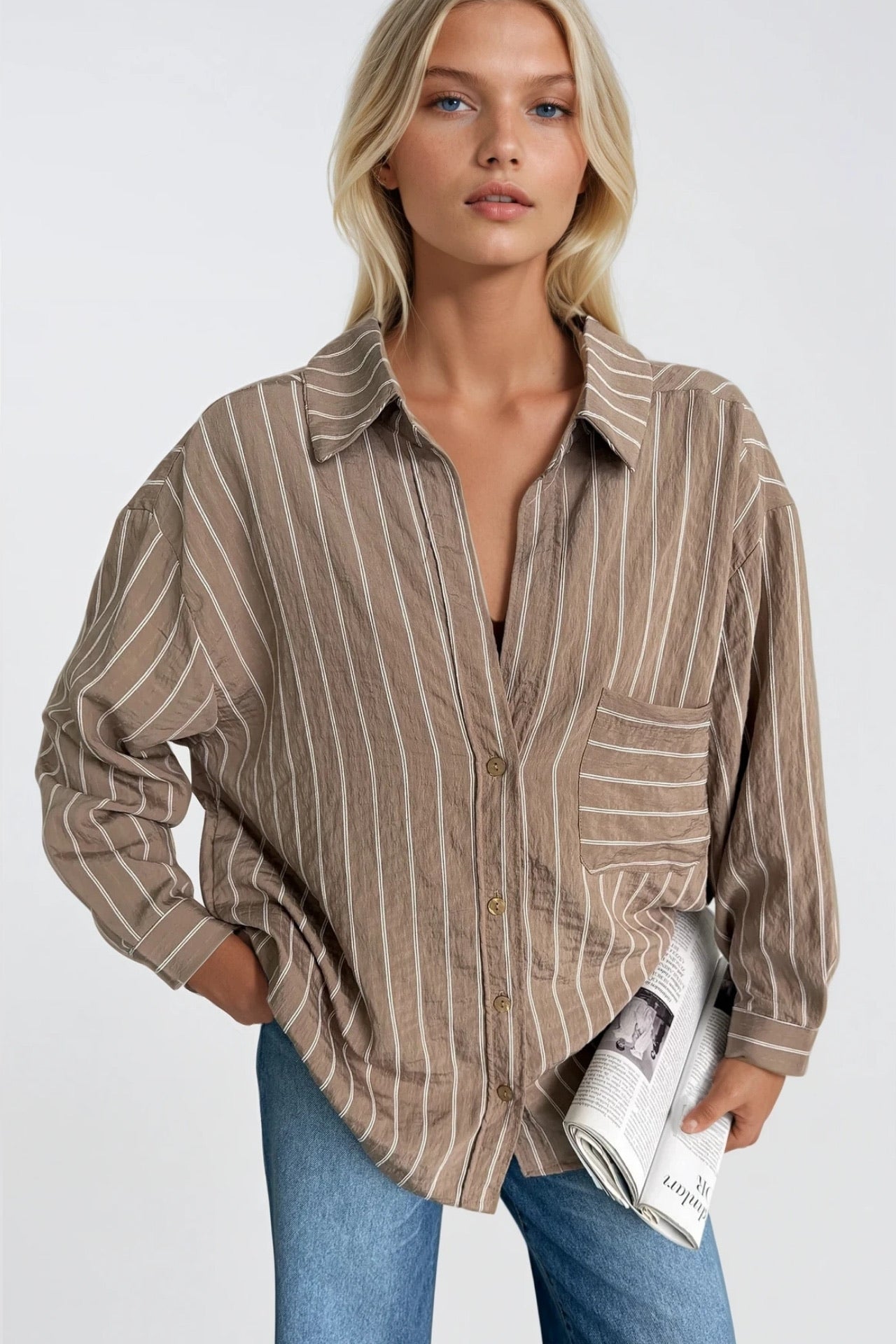 Striped Oversize Mink Modal Shirt