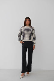 Striped Oversized White Knitted Sweater