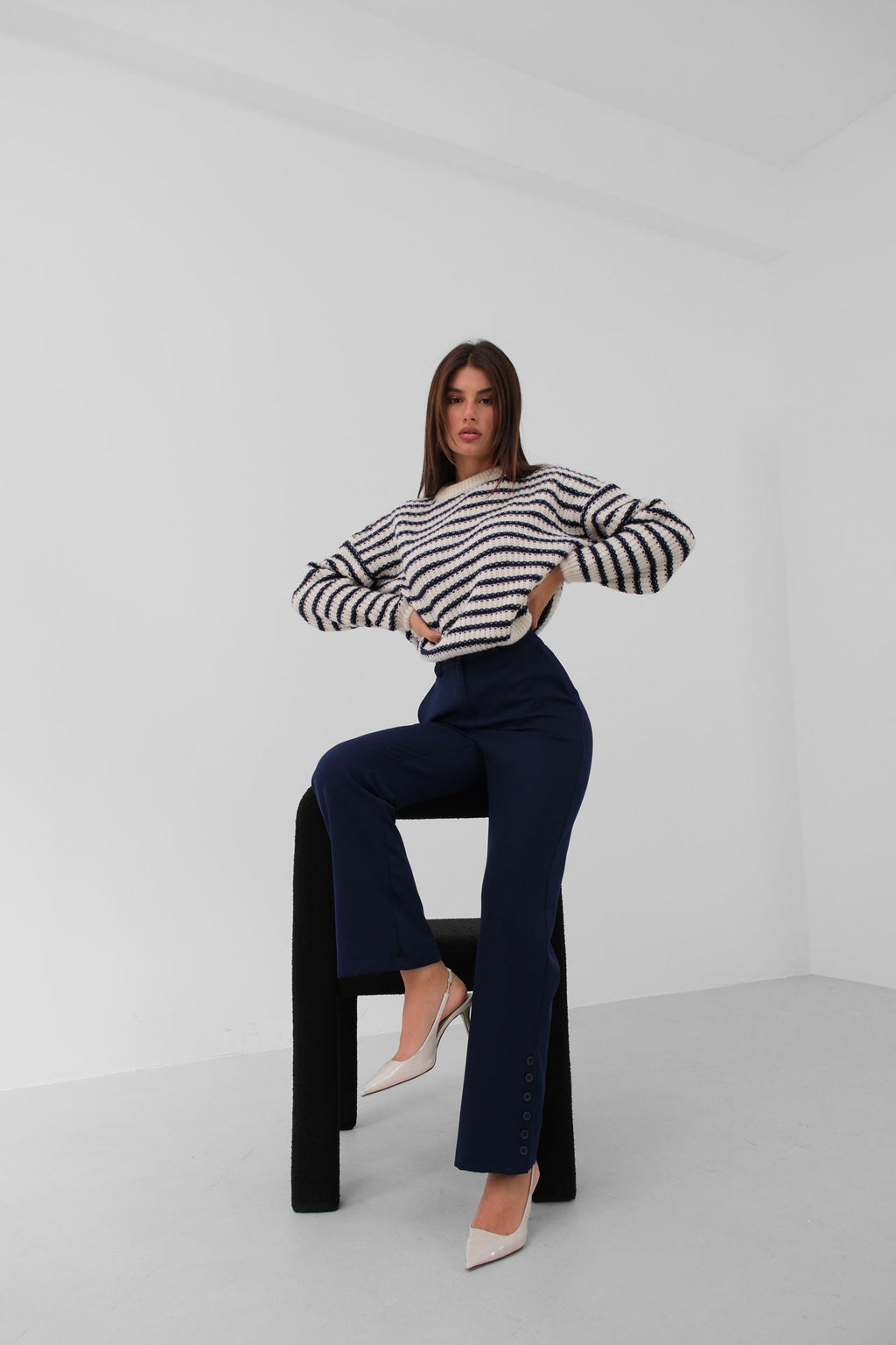 Striped Oversize White Knit Sweater