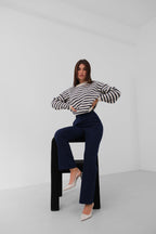 Striped Oversize White Knit Sweater