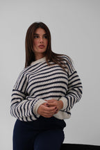 Striped Oversize White Knit Sweater