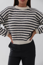 Striped Oversize White Knit Sweater