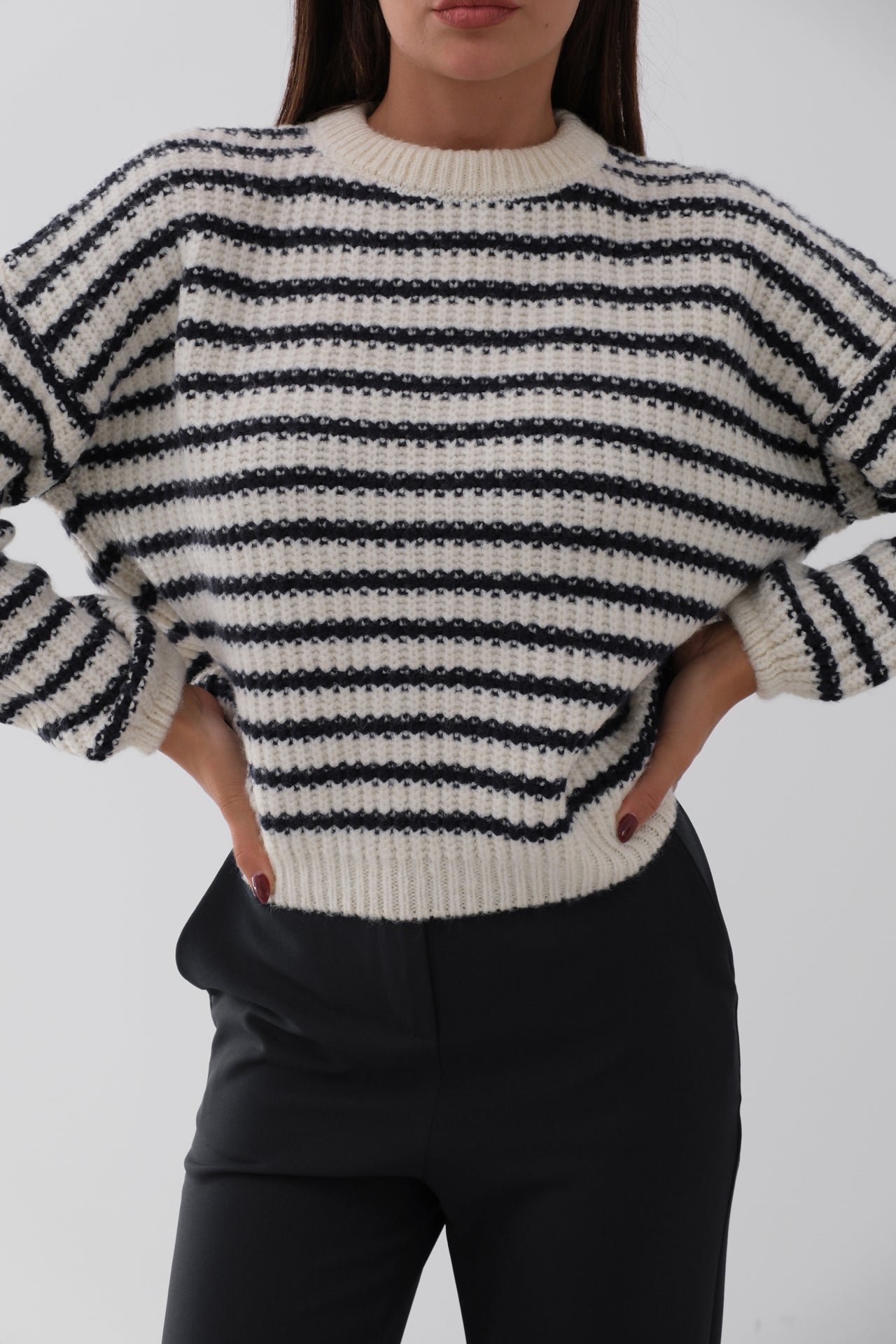 Striped Oversize White Knit Sweater