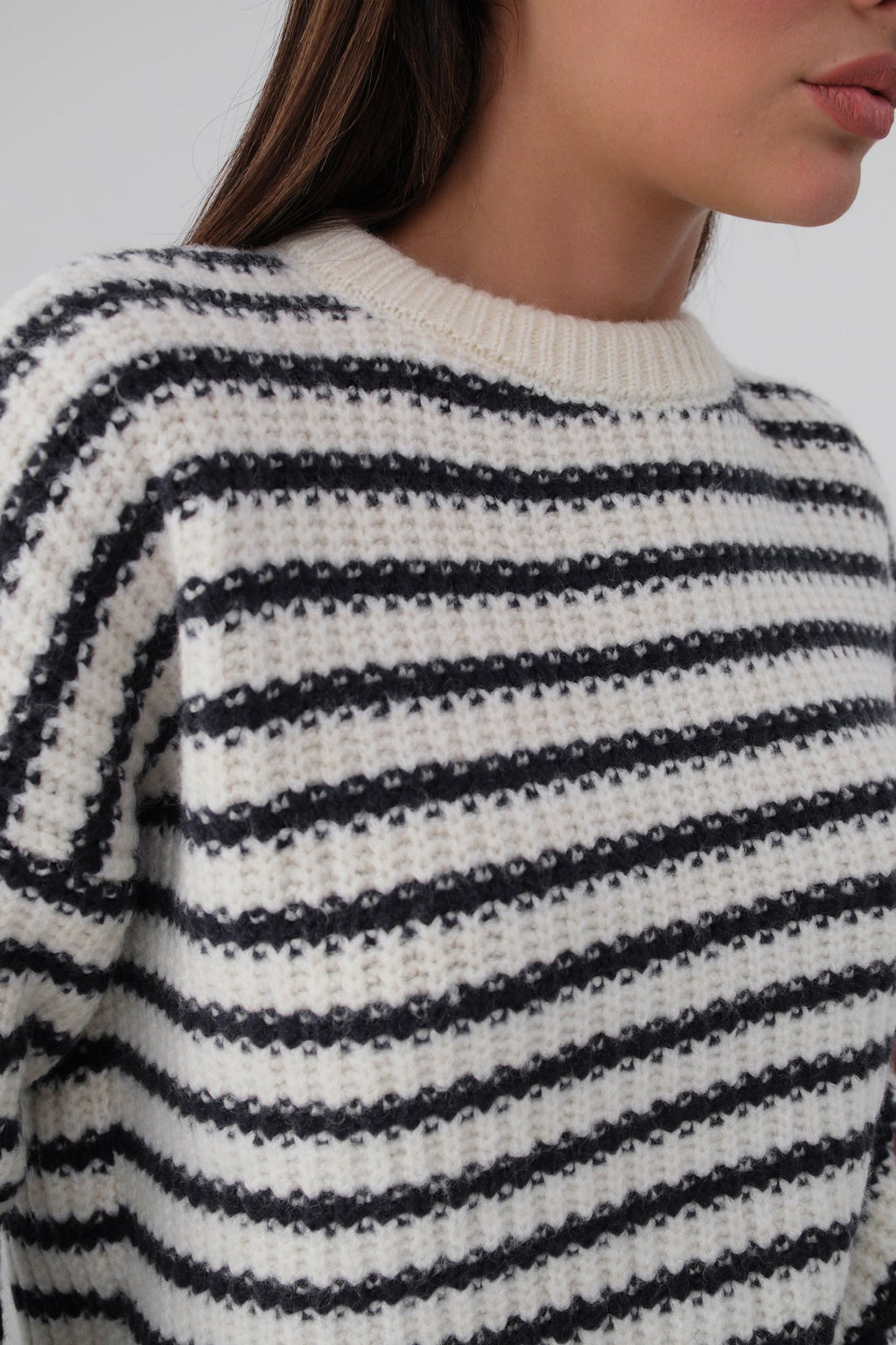 Striped Oversize White Knit Sweater