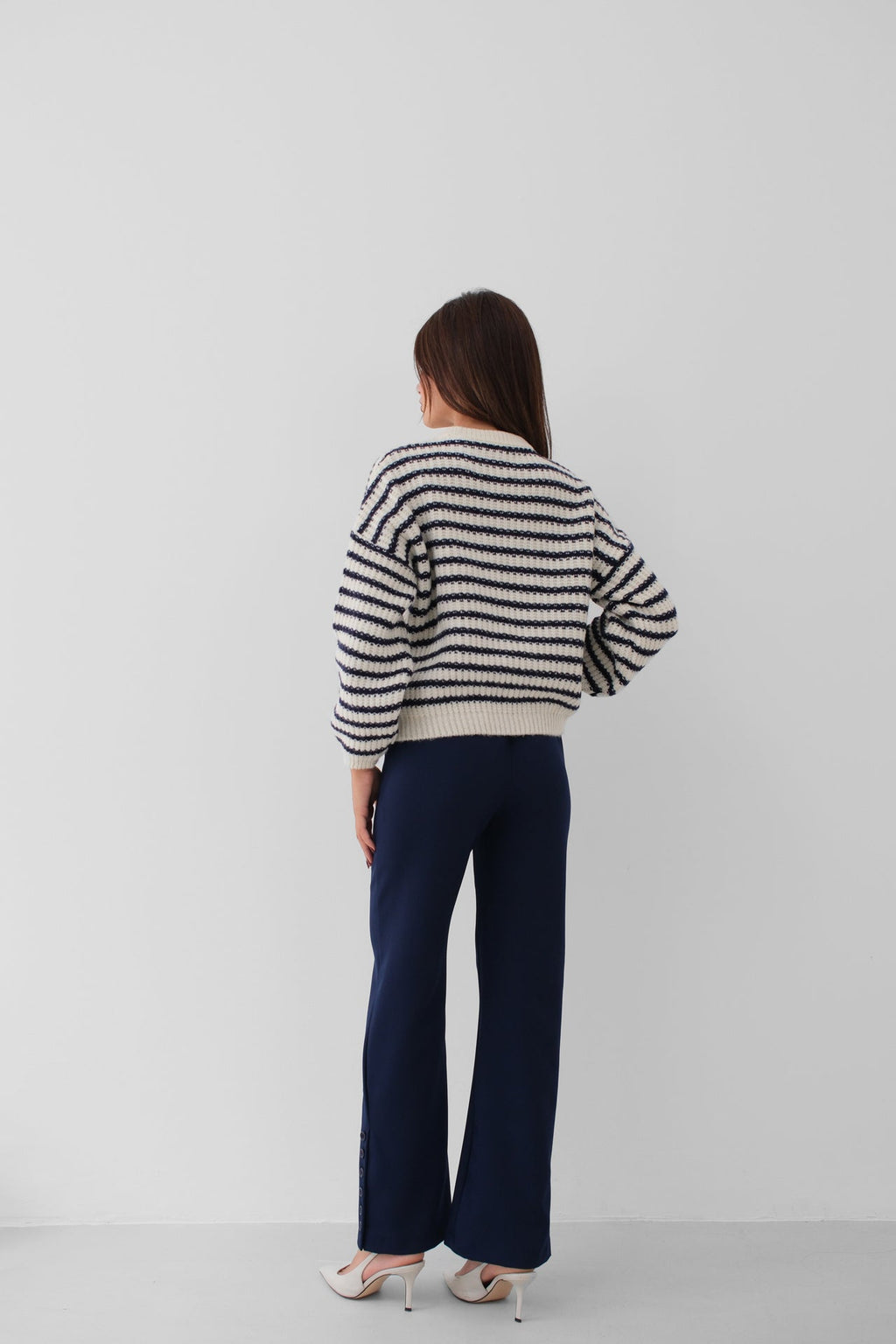 Striped Oversize White Knit Sweater