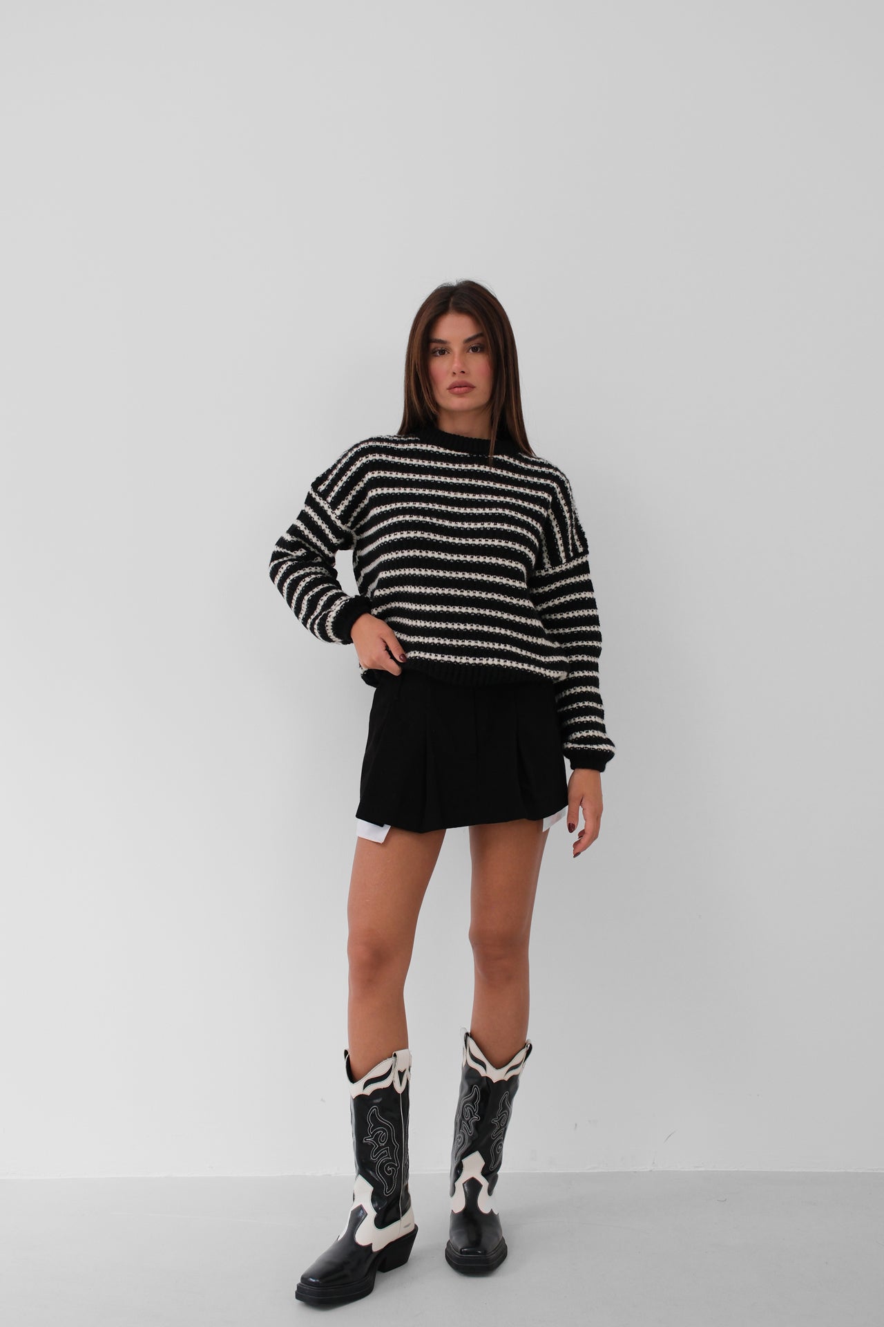 Striped Oversize Black Knit Sweater