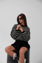 Striped Oversize Black Knit Sweater