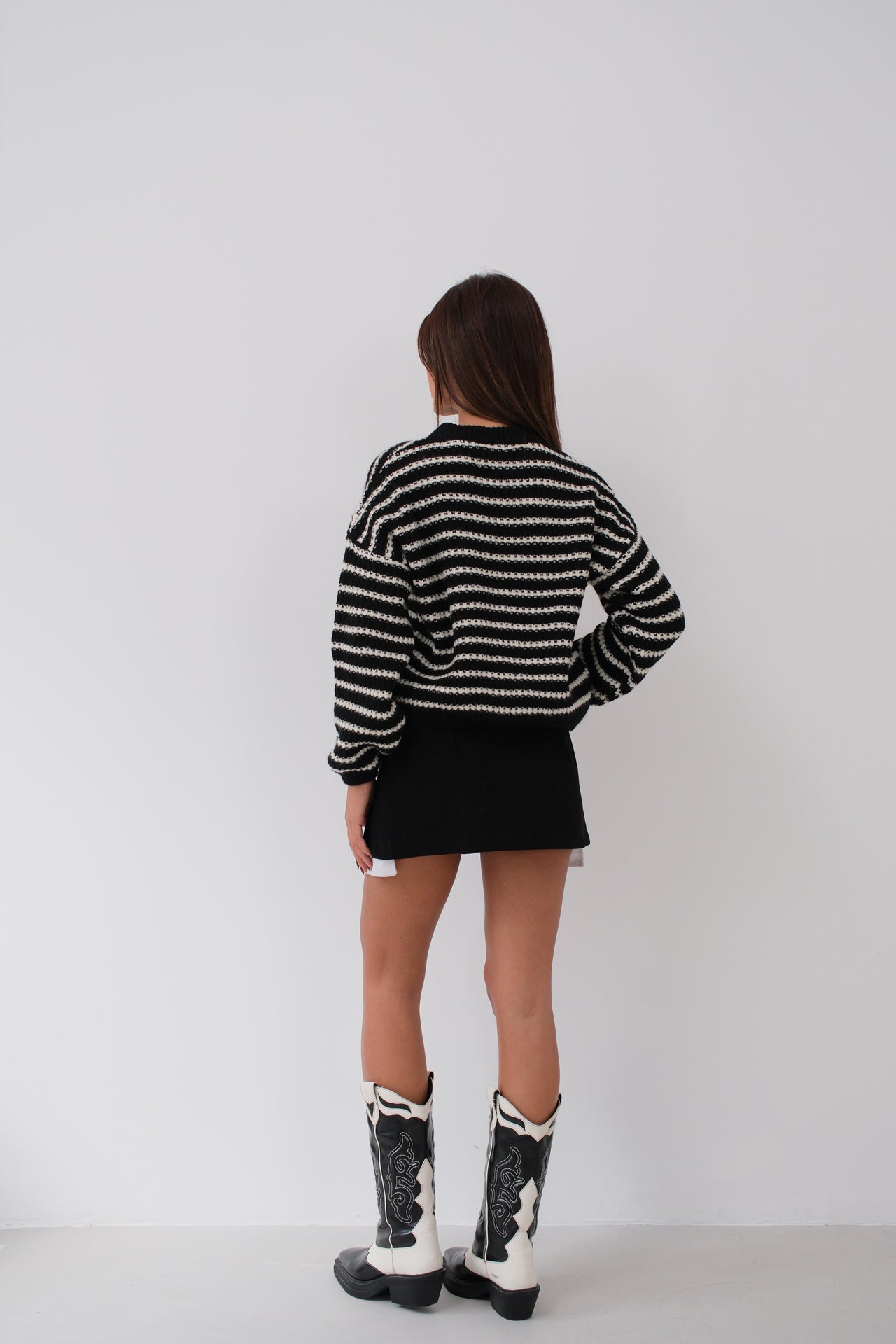 Striped Oversize Black Knit Sweater