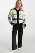Striped Plush Buttoned Colorful Cardigan