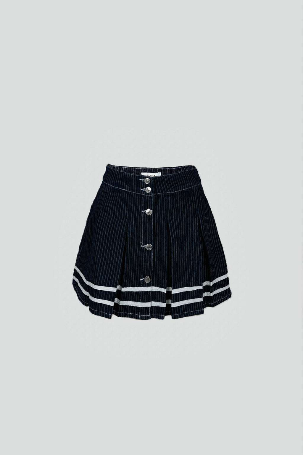Striped Button Detay Blue Pleated Skirt