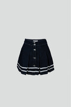 Striped Button Detay Blue Pleated Skirt