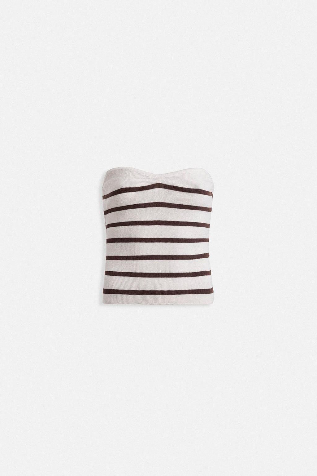 Striped Strapless Textured White Brown Blouse