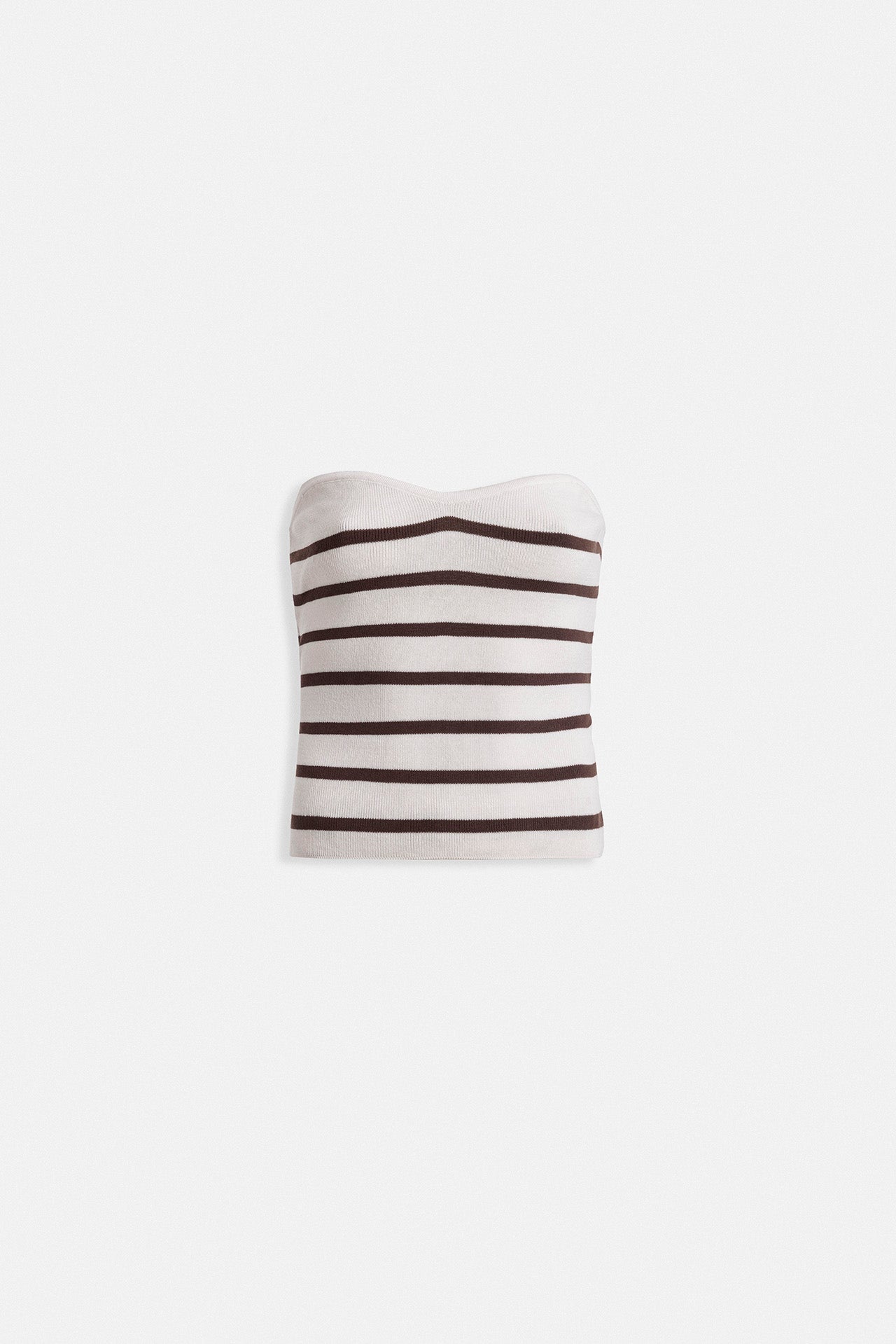 Striped Strapless Textured White Brown Blouse