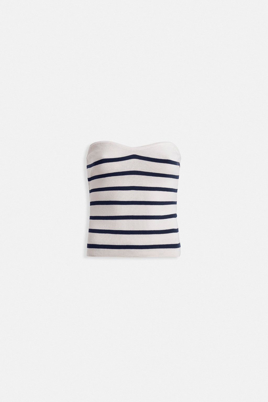 Striped Strapless Textured White Navy Blouse