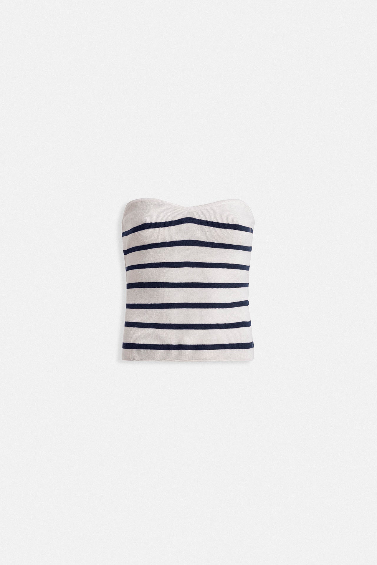 Striped Strapless Textured White Navy Blouse