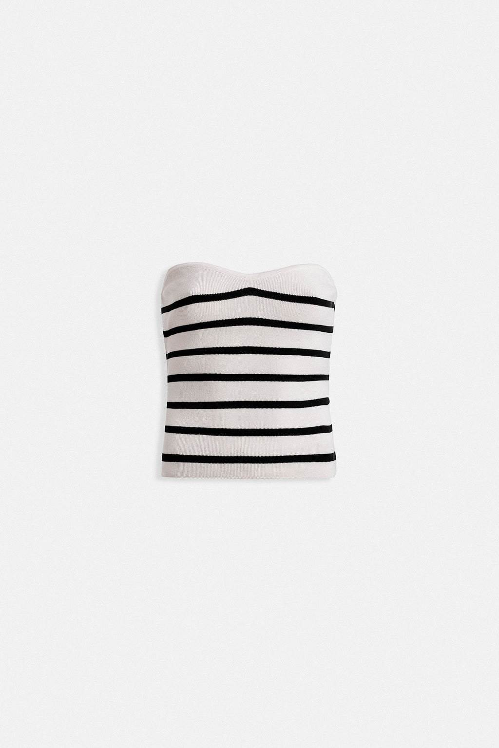 Striped Strapless Textured White Black Blouse