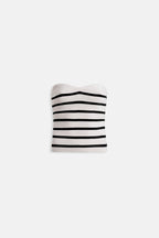 Striped Strapless Textured White Black Blouse
