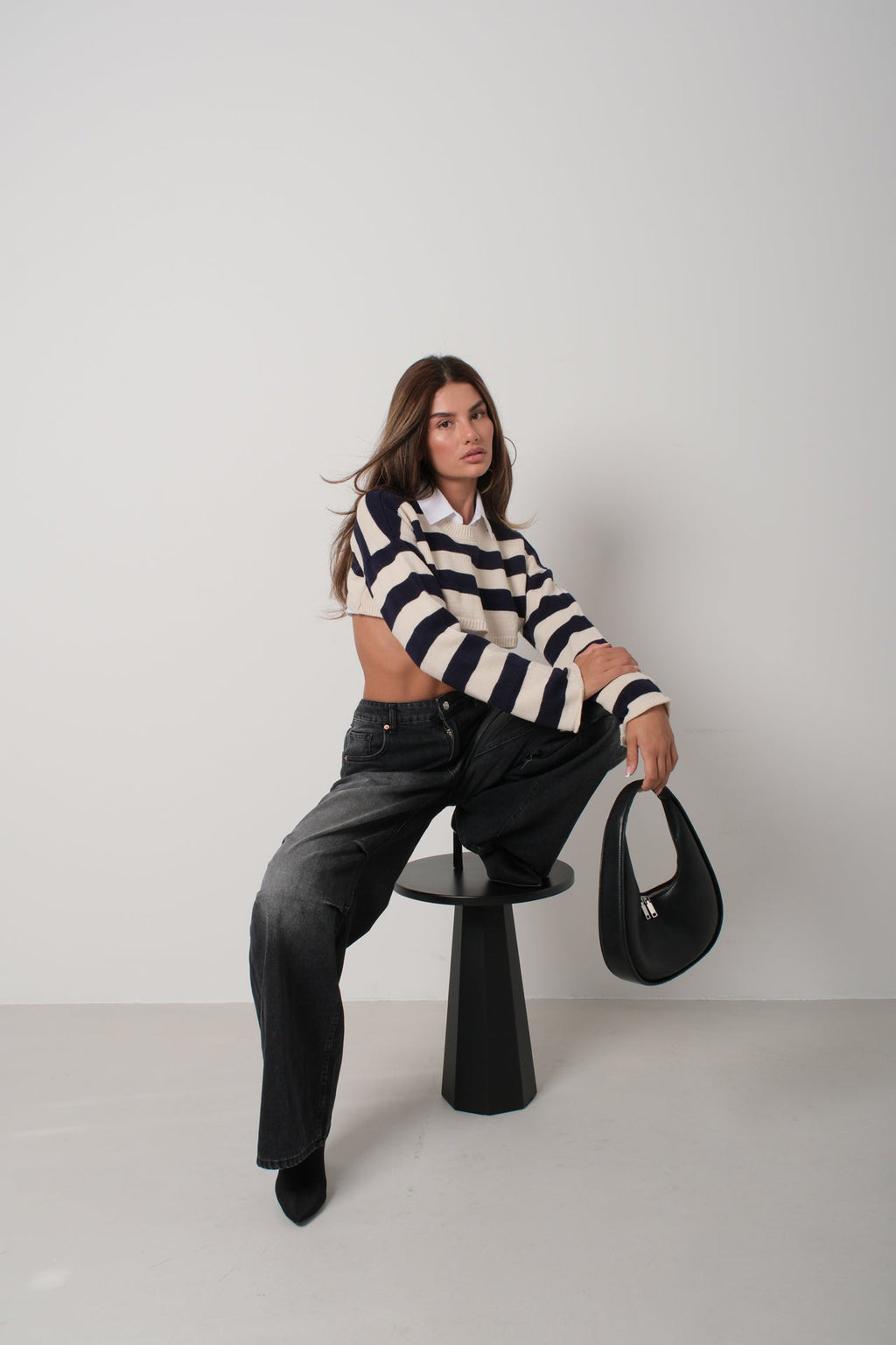 Striped Stone Navy Crop Sweater