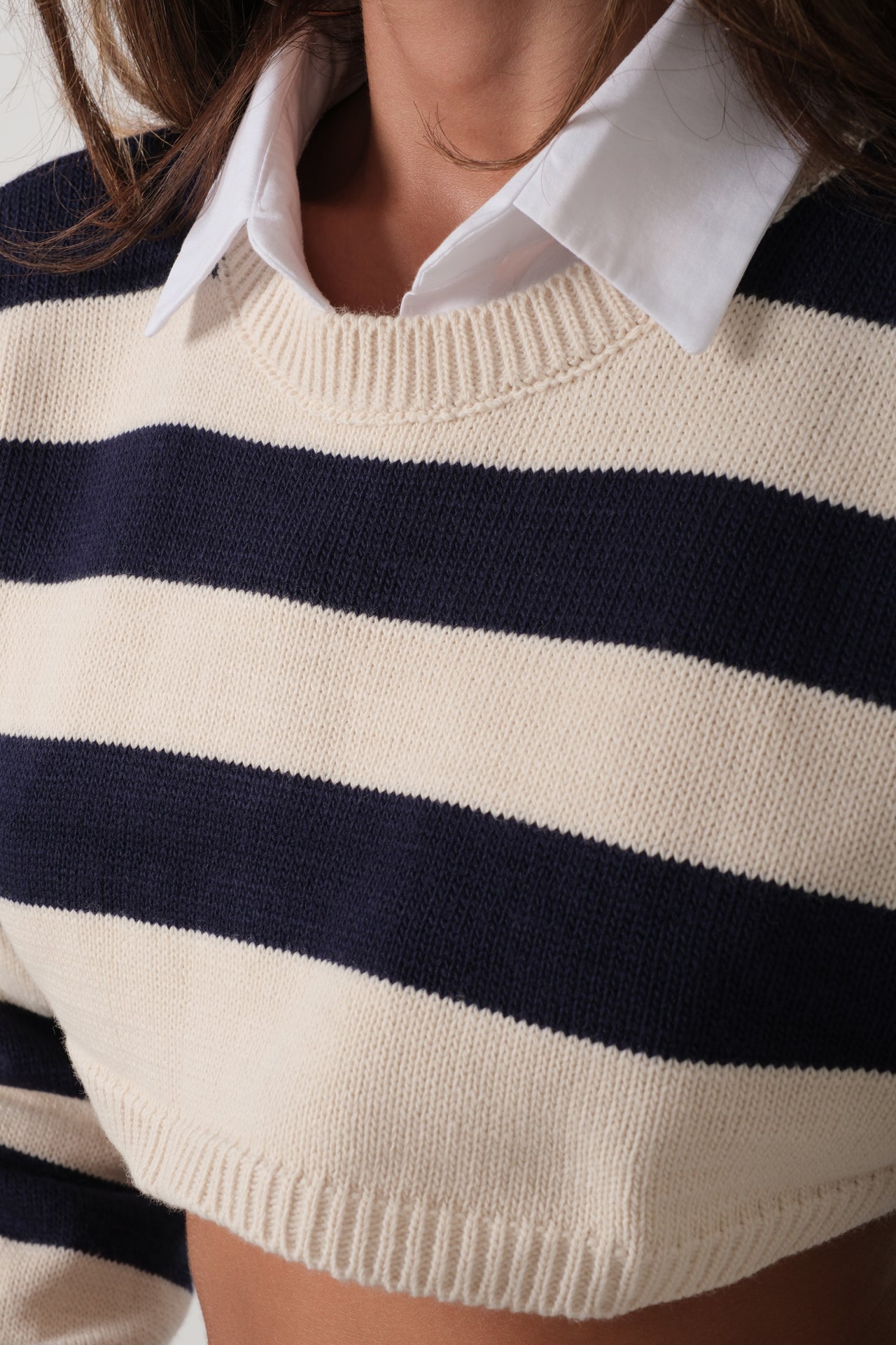 Striped Stone Navy Crop Sweater