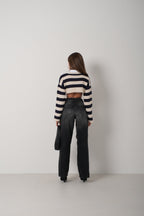 Striped Stone Navy Crop Sweater