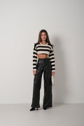 Striped Stone Black Crop Sweater
