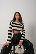 Striped Stone Black Crop Sweater