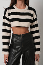 Striped Stone Black Crop Sweater