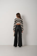Striped Stone Black Crop Sweater