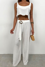 Crop Blouse Waistted White Pants Set