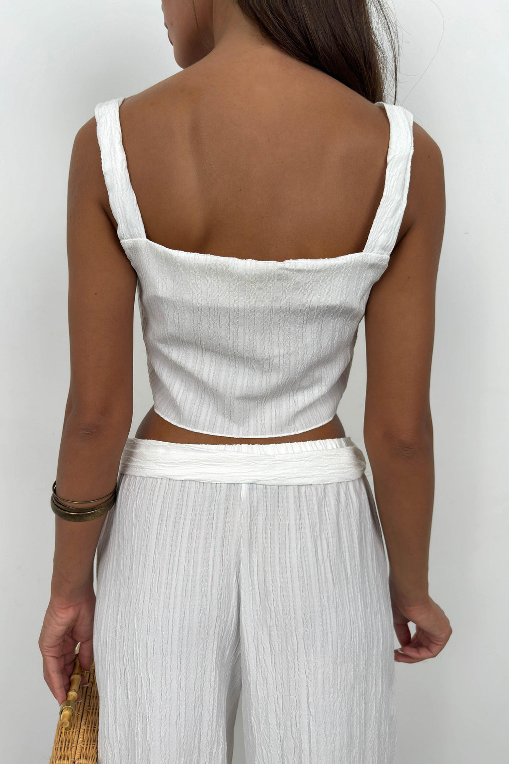 Crop Blouse Waistted White Pants Set