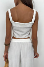 Crop Blouse Waistted White Pants Set