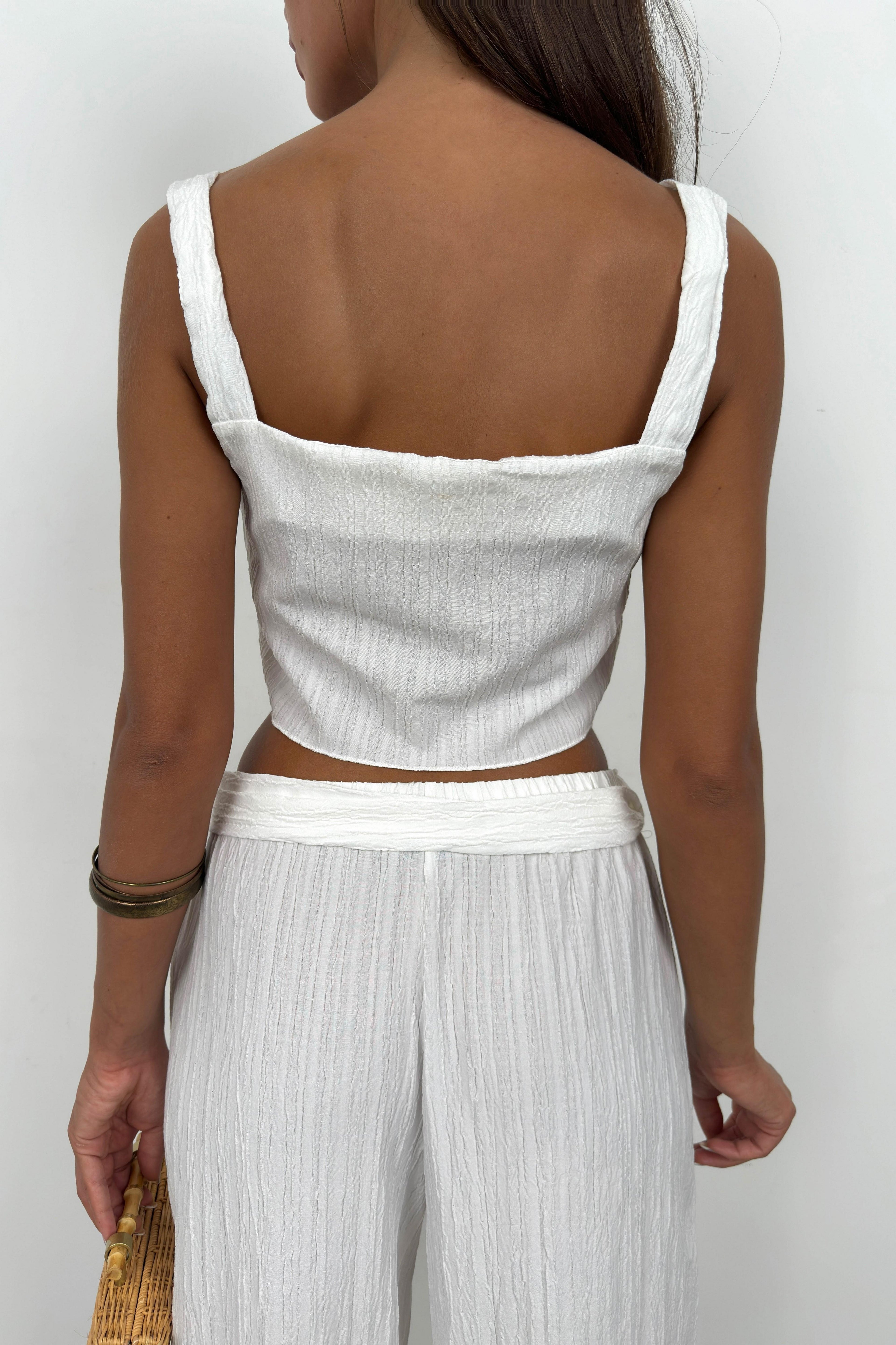 Crop Blouse Waistted White Pants Set