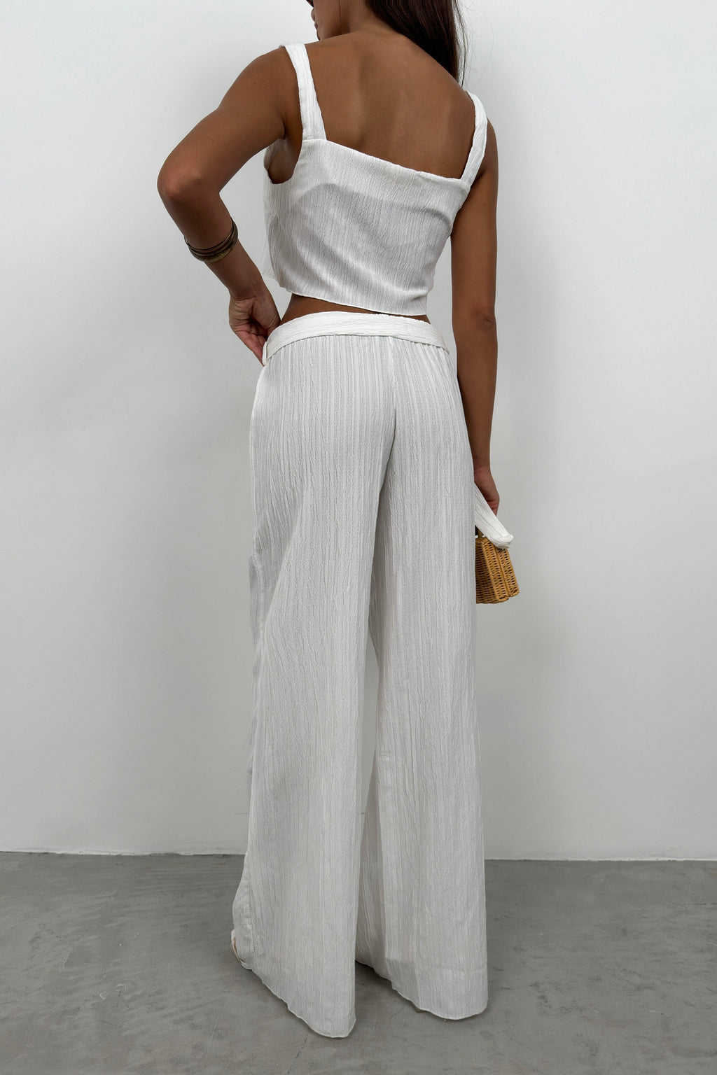 Crop Blouse Waistted White Pants Set