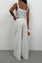 Crop Blouse Waistted White Pants Set