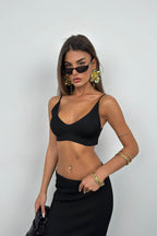 Black Crop Bustier Slit Skirt Set