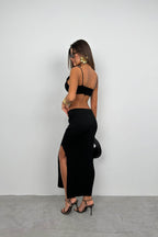Black Crop Bustier Slit Skirt Set