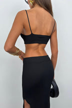 Black Crop Bustier Slit Skirt Set
