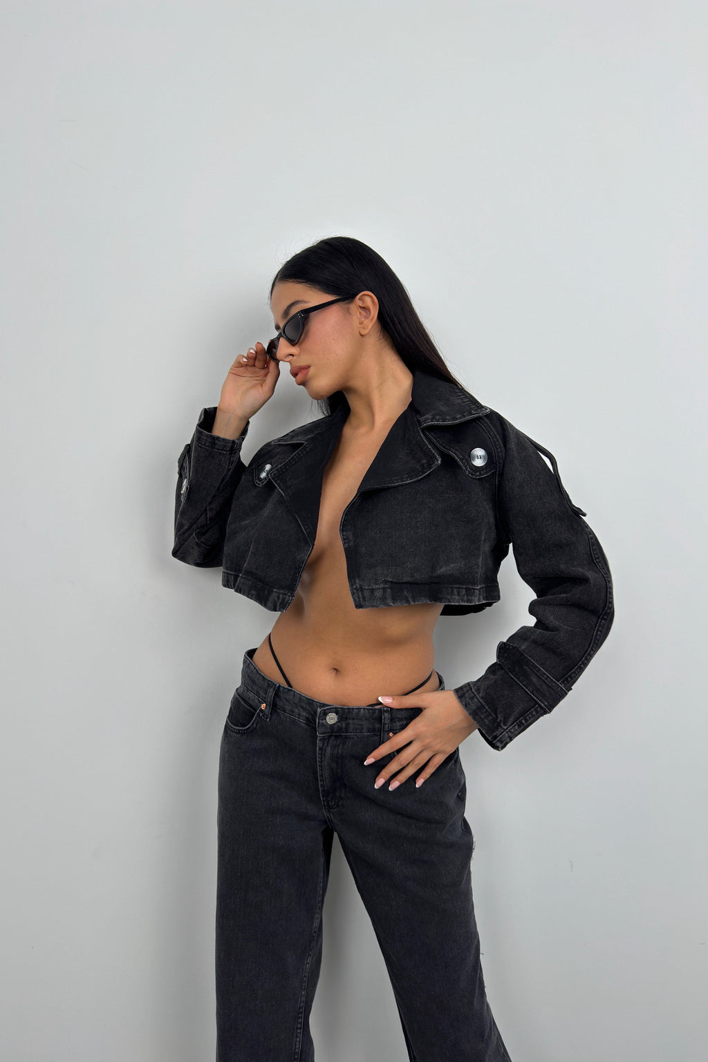 Crop Denim Trench Coat