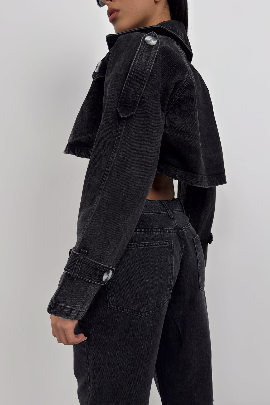 Crop Denim Trench Coat