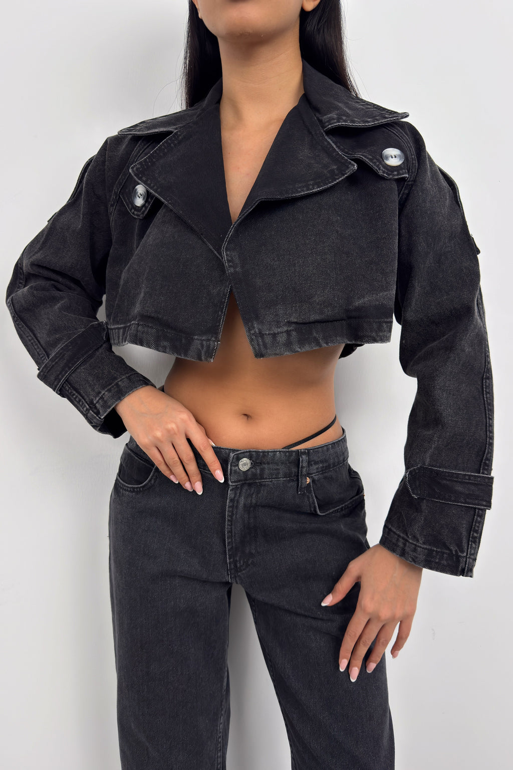 Crop Denim Trench Coat