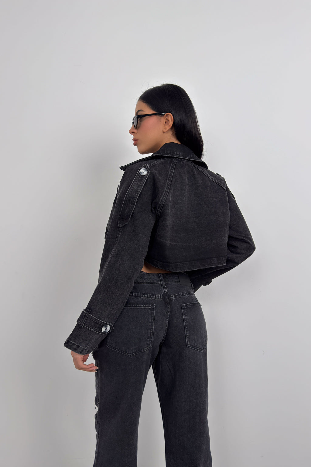 Crop Denim Trench Coat